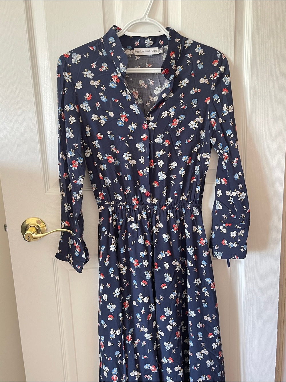 Women's Navy Floral Button-Front Midi Dress